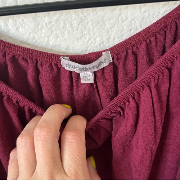 Charlotte Russe Red Burgundy Wine Embellished Long Bell Sleeve Cropped Blouse - Picture 2 of 7